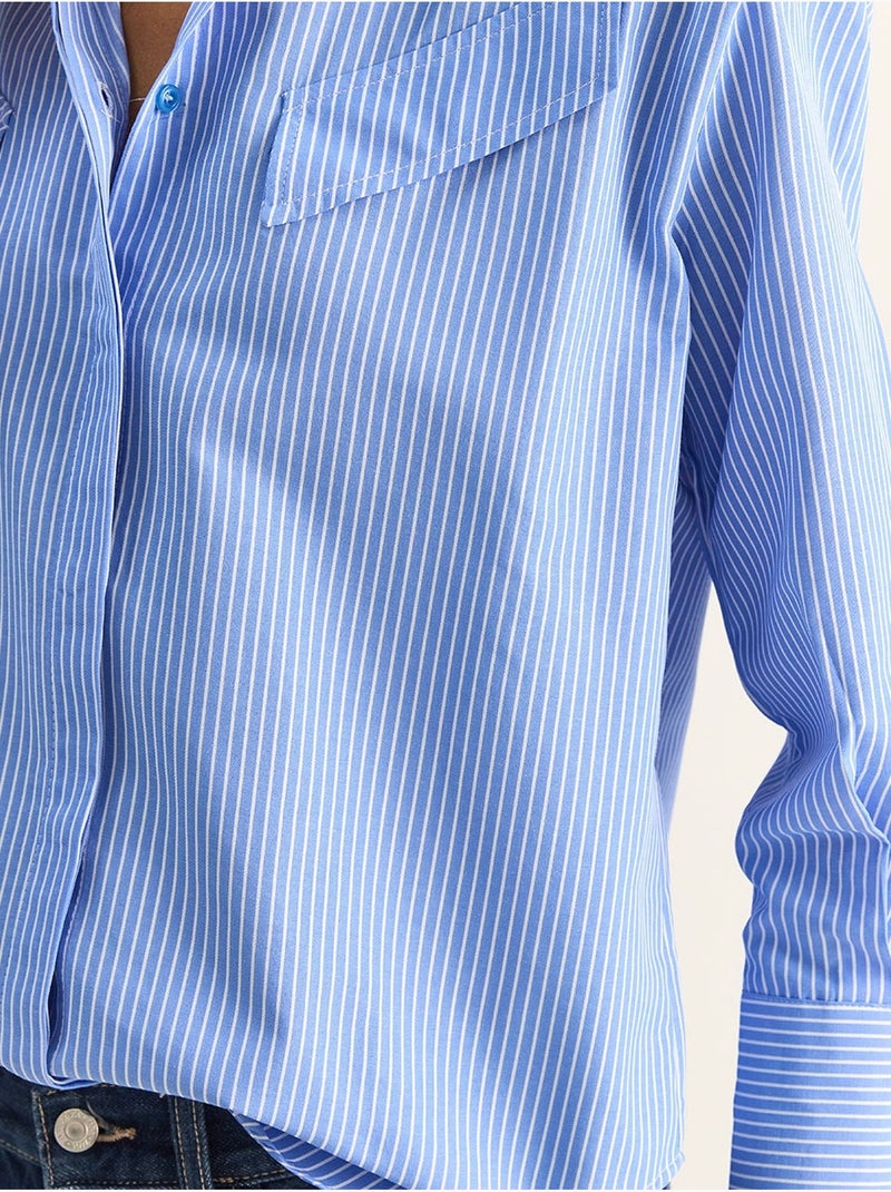 Camisa de popelina de algodón-poliéster a rayas lucci Azul - Kiabi