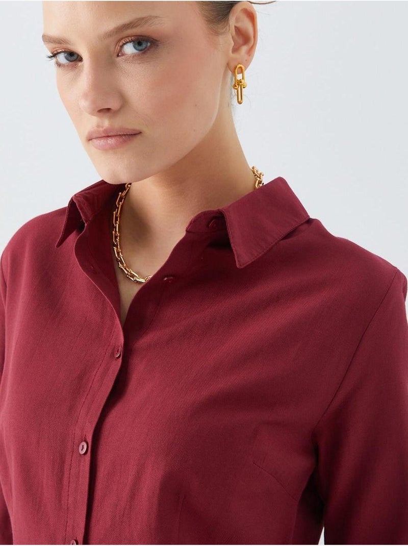 Camisa de popelina de corte entallado con botones mixray Rojo burdeos - Kiabi