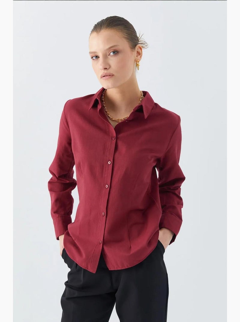 Camisa de popelina de corte entallado con botones mixray Rojo burdeos - Kiabi