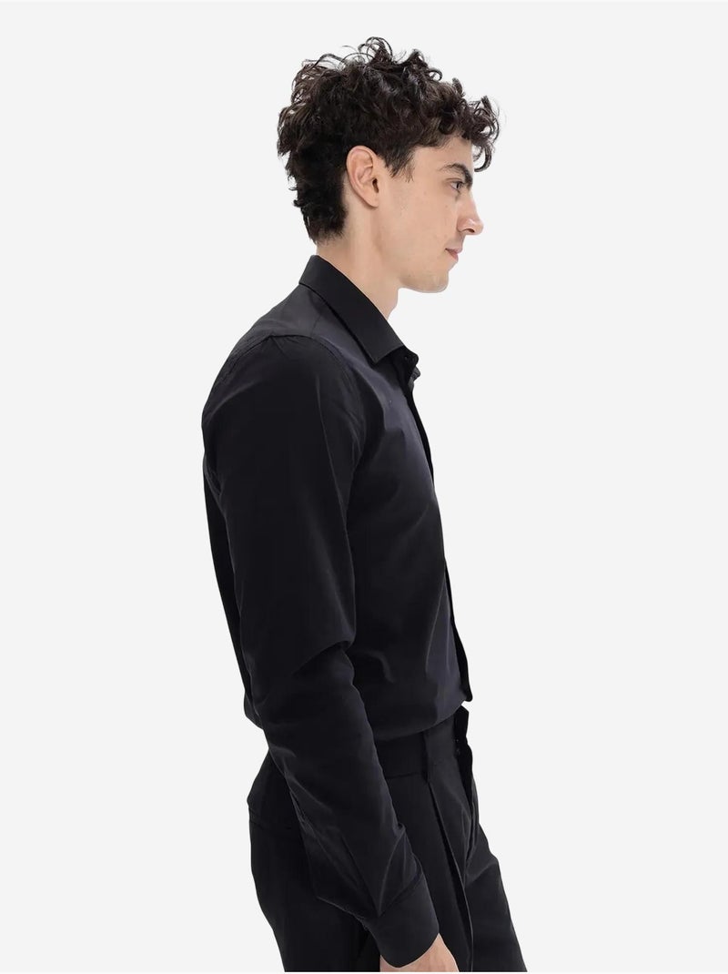 Camisa de popelina de corte entallado giesto Negro - Kiabi