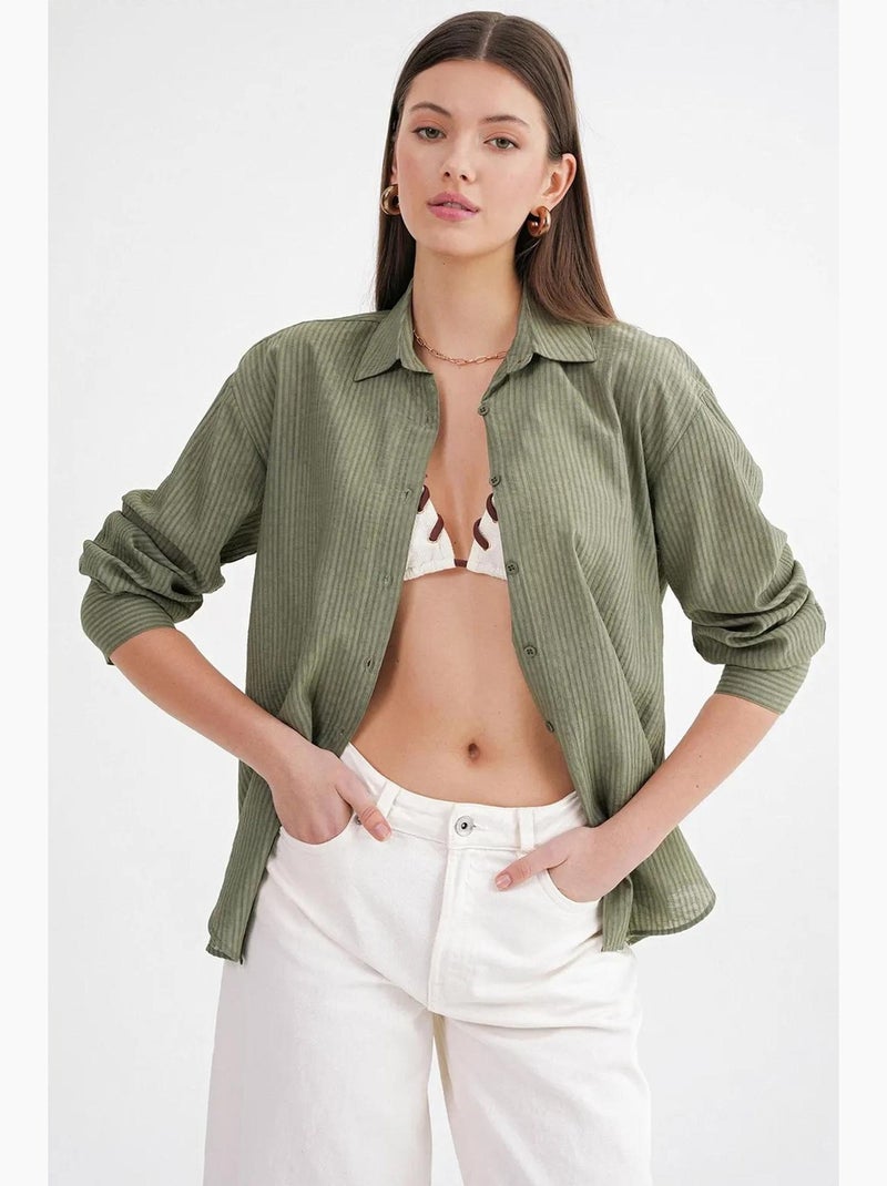 Camisa de popelina de corte relajado con cierre de botones mixray Caqui - Kiabi