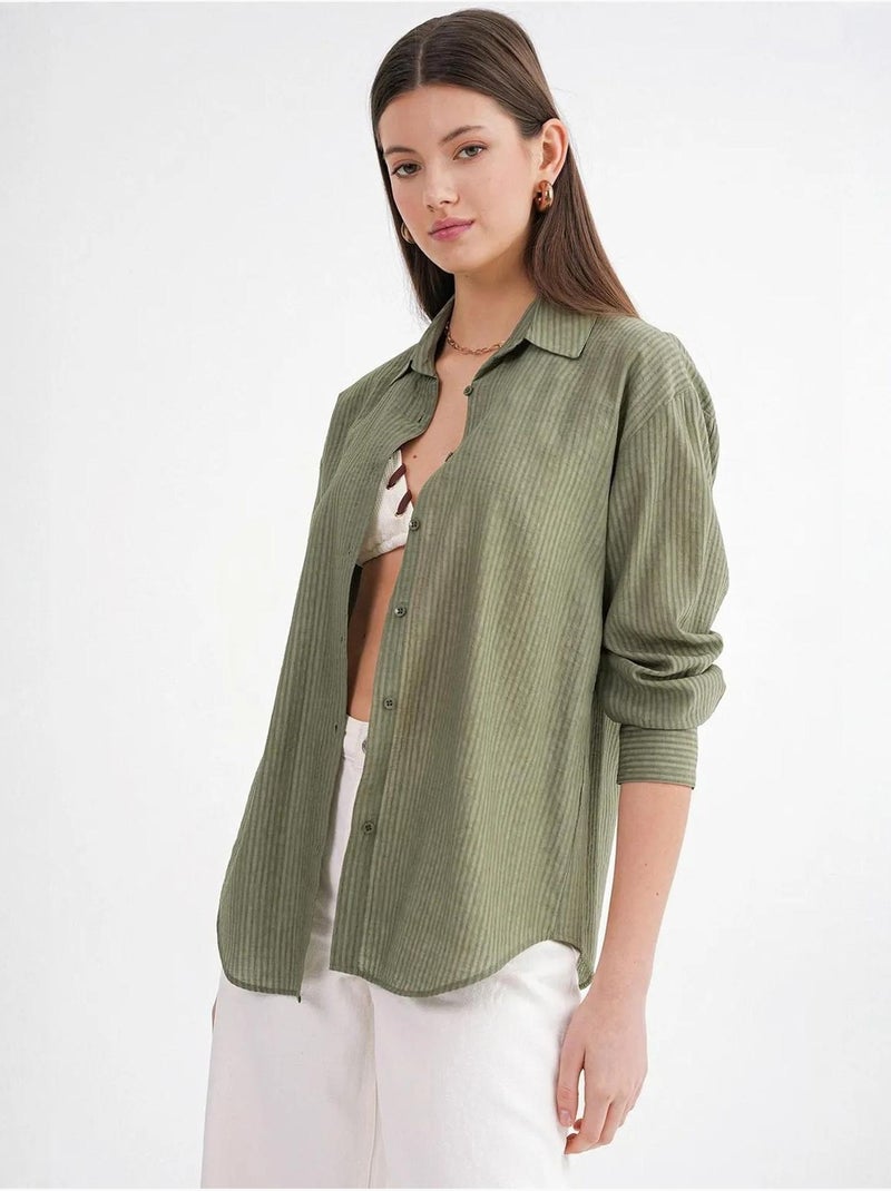 Camisa de popelina de corte relajado con cierre de botones mixray Caqui - Kiabi