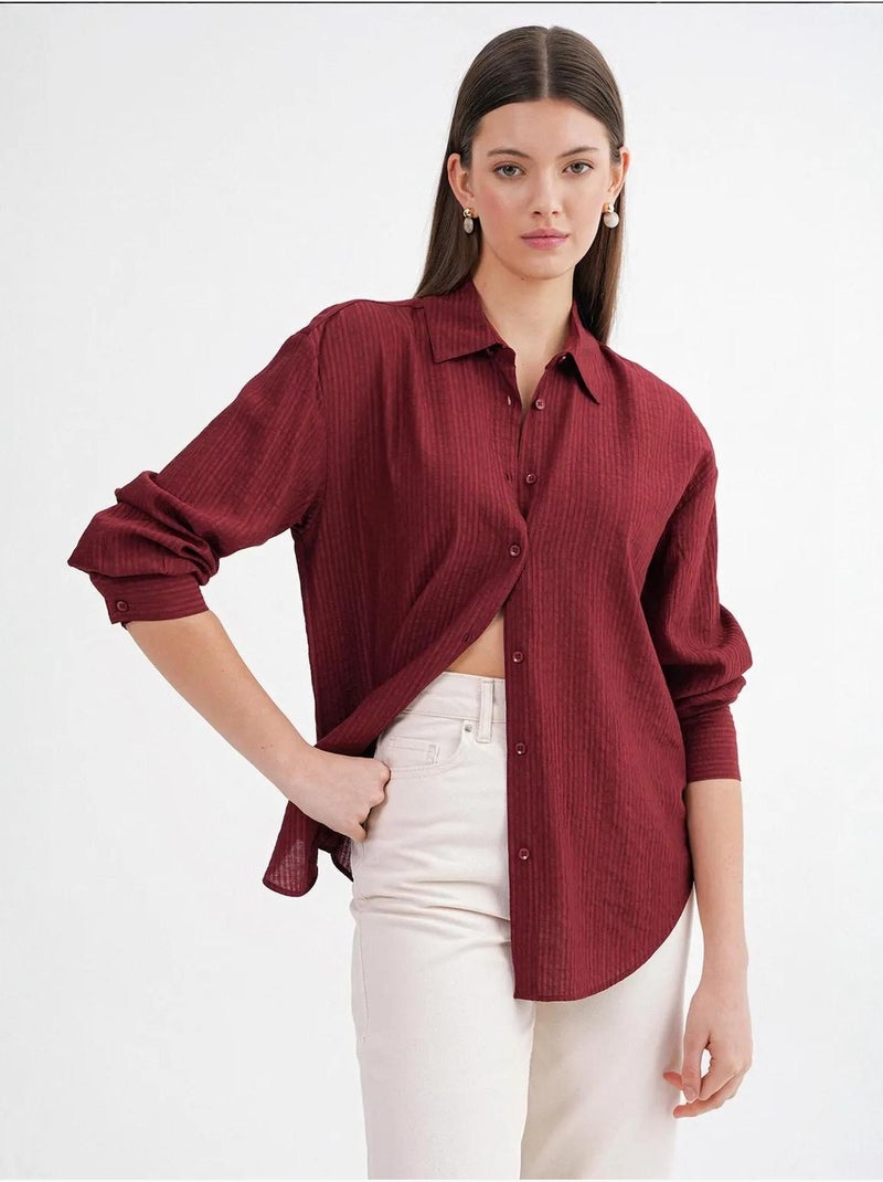 Camisa de popelina de corte relajado con cierre de botones mixray Rojo burdeos - Kiabi