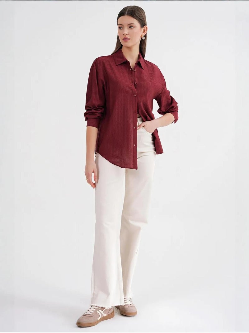 Camisa de popelina de corte relajado con cierre de botones mixray Rojo burdeos - Kiabi