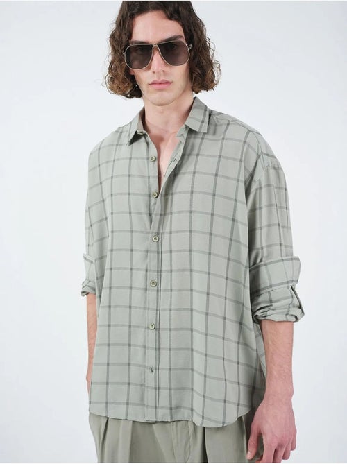 Camisa de popelina de cuadros oversize giesto - Kiabi Camisa de popelina de cuadros oversize giesto - Kiabi