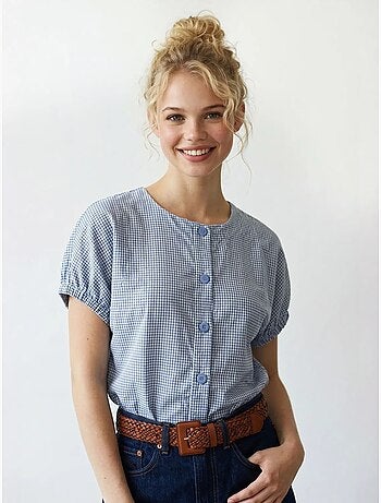 Camisa de popelina de cuadros vichy con botones mixray