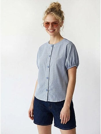 Camisa de popelina de cuadros vichy con botones mixray