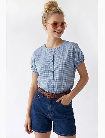 Camisa de popelina de cuadros vichy con botones mixray