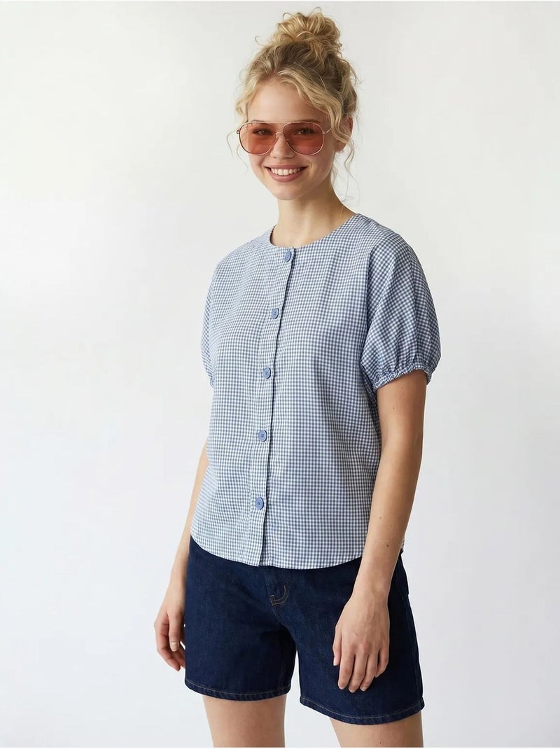 Camisa de popelina de cuadros vichy con botones mixray Azul cielo - Kiabi