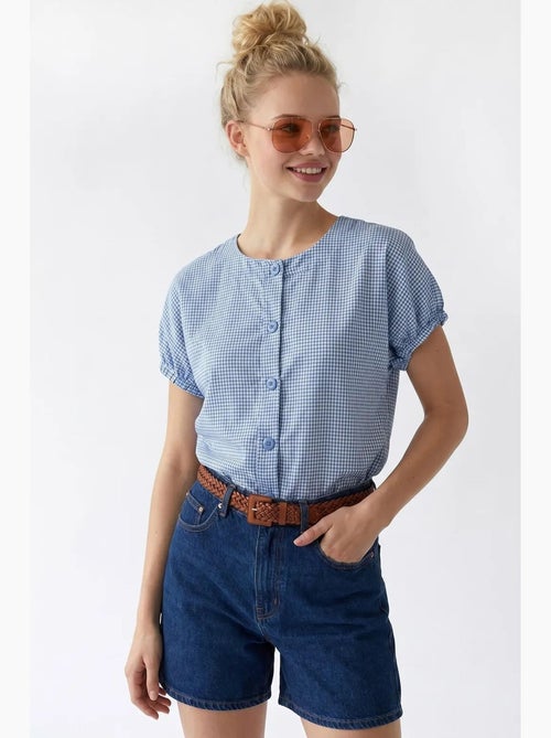 Camisa de popelina de cuadros vichy con botones mixray - Kiabi Camisa de popelina de cuadros vichy con botones mixray - Kiabi