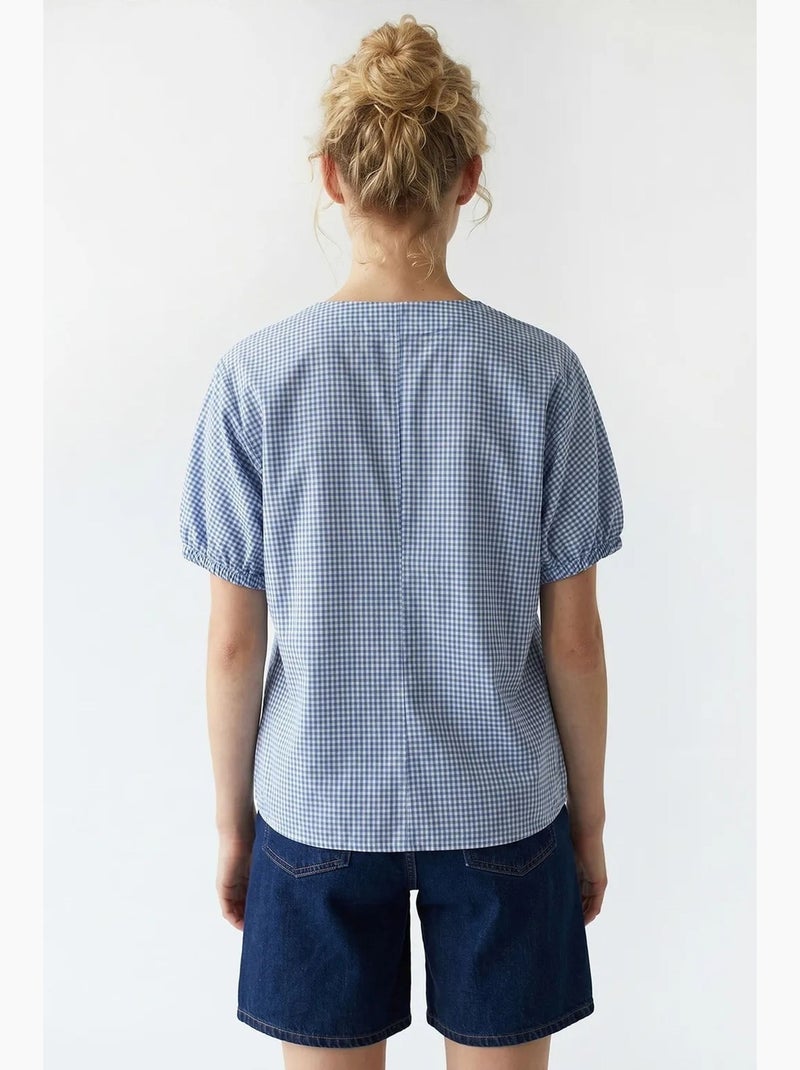 Camisa de popelina de cuadros vichy con botones mixray Azul cielo - Kiabi
