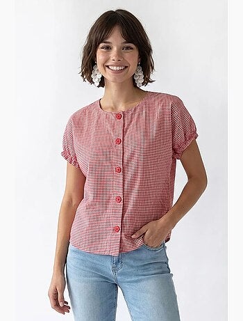Camisa de popelina de cuadros vichy con botones mixray