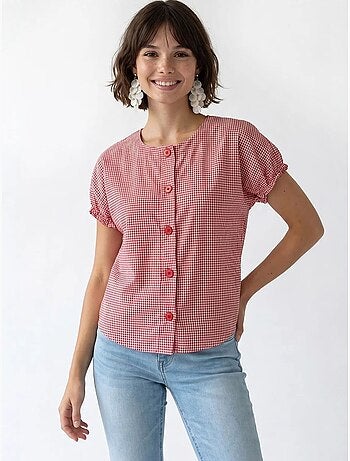 Camisa de popelina de cuadros vichy con botones mixray