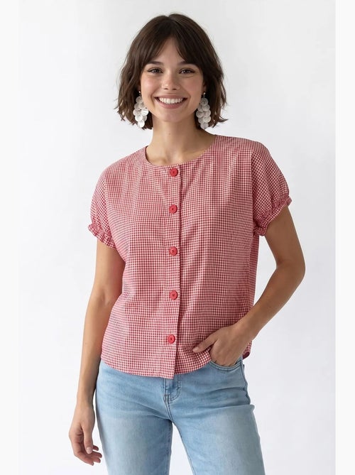 Camisa de popelina de cuadros vichy con botones mixray - Kiabi Camisa de popelina de cuadros vichy con botones mixray - Kiabi