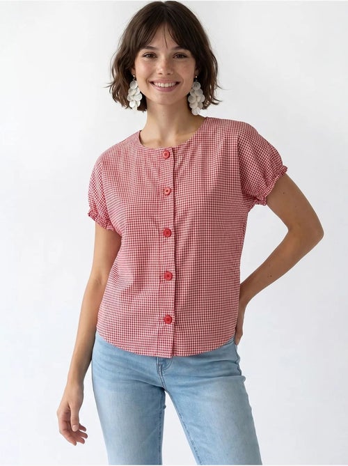 Camisa de popelina de cuadros vichy con botones mixray - Kiabi Camisa de popelina de cuadros vichy con botones mixray - Kiabi
