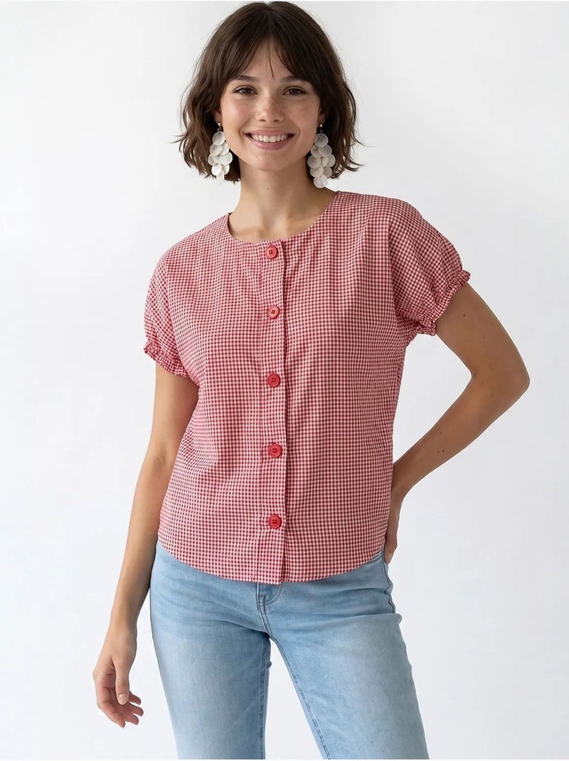 Camisa de popelina de cuadros vichy con botones mixray Multicolor - Kiabi