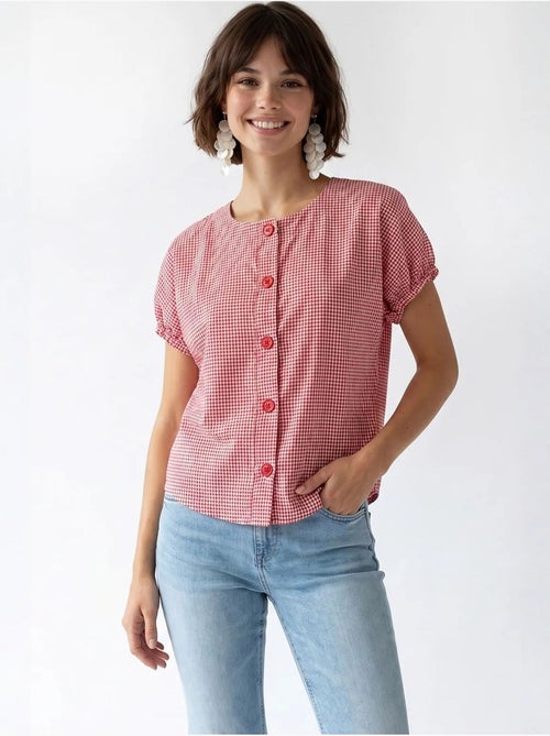 Camisa de popelina de cuadros vichy con botones mixray - Kiabi Camisa de popelina de cuadros vichy con botones mixray - Kiabi