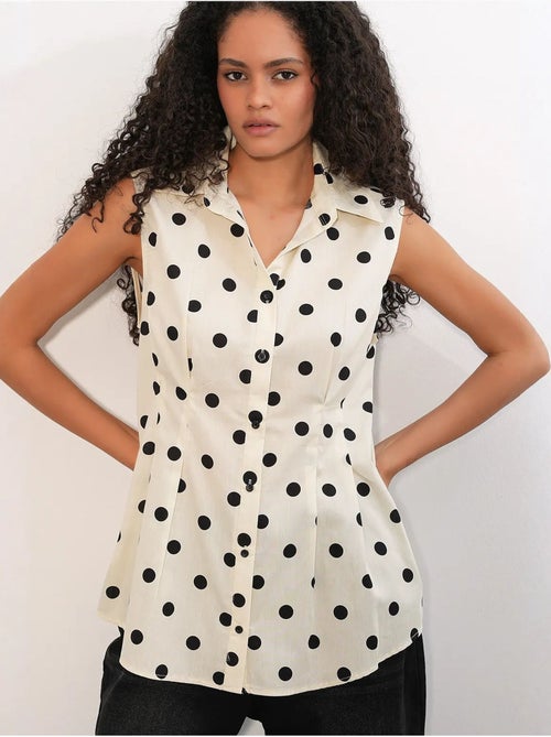 Camisa de popelina de lunares sin mangas de corte entallado bdart - Kiabi Camisa de popelina de lunares sin mangas de corte entallado bdart - Kiabi