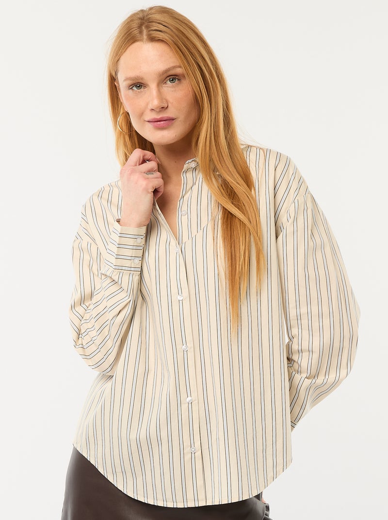 Camisa de popelina de manga larga Blanco - Kiabi