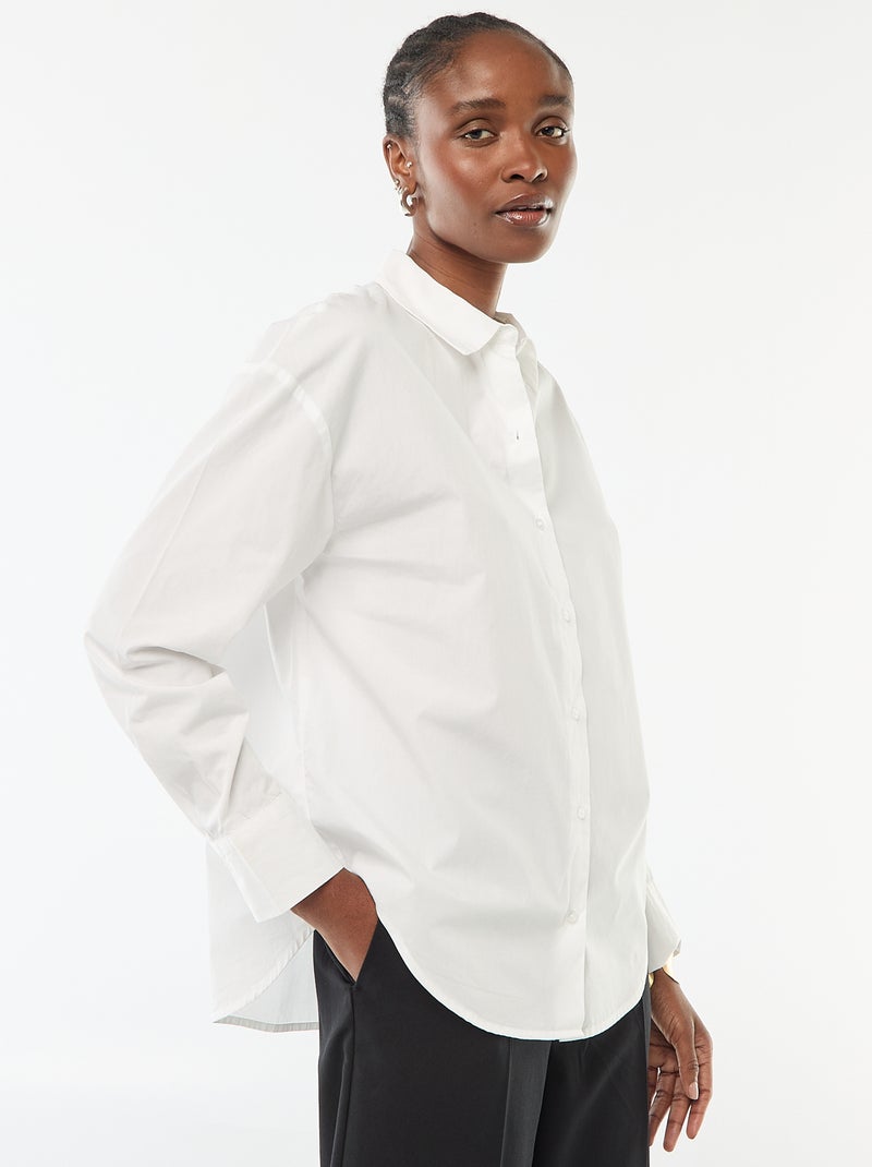 Camisa de popelina de manga larga Blanco - Kiabi