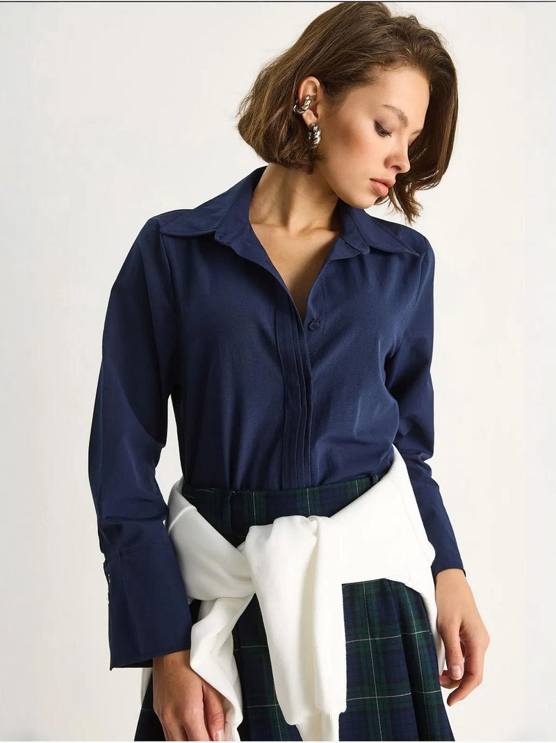 Camisa de popelina de manga larga con botones y corte regular de lucci Azul marino - Kiabi