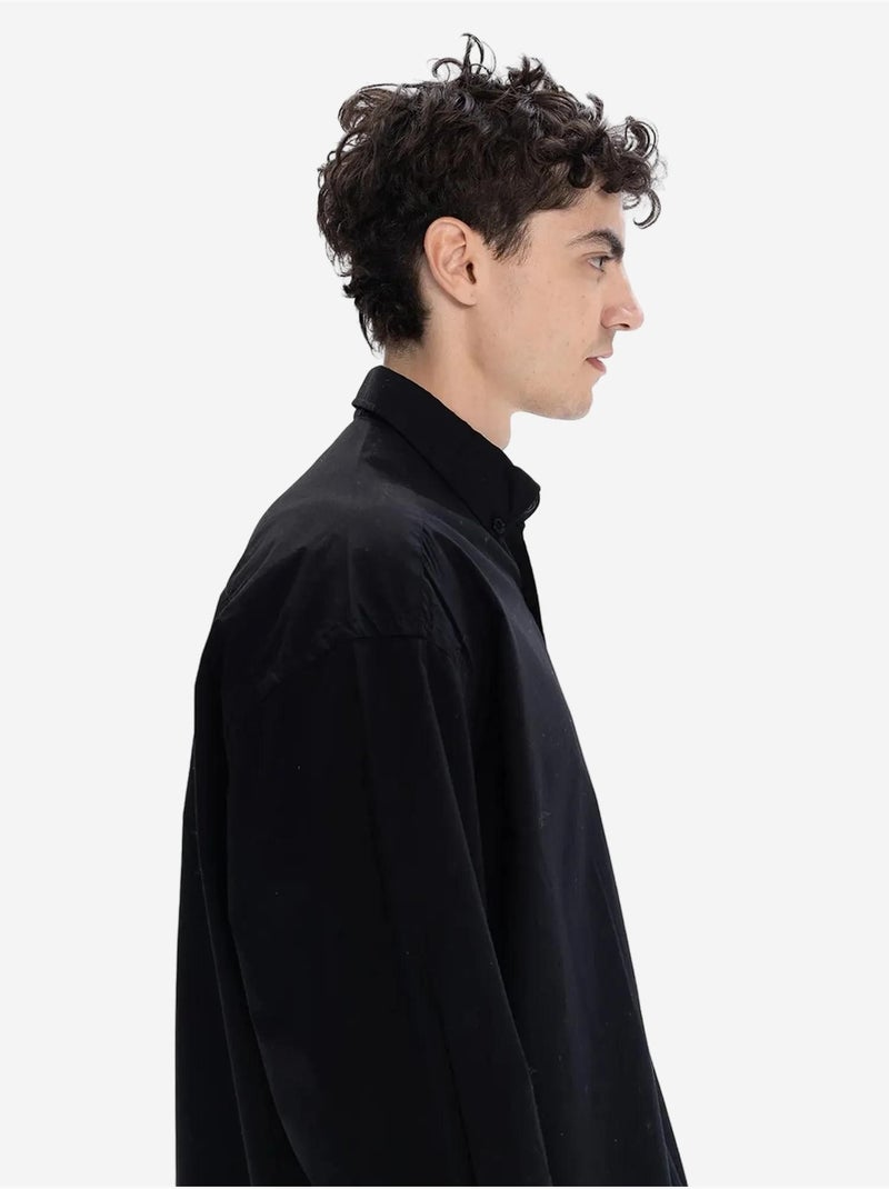 Camisa de popelina de manga larga con corte regular y cierre de botones giesto Negro - Kiabi