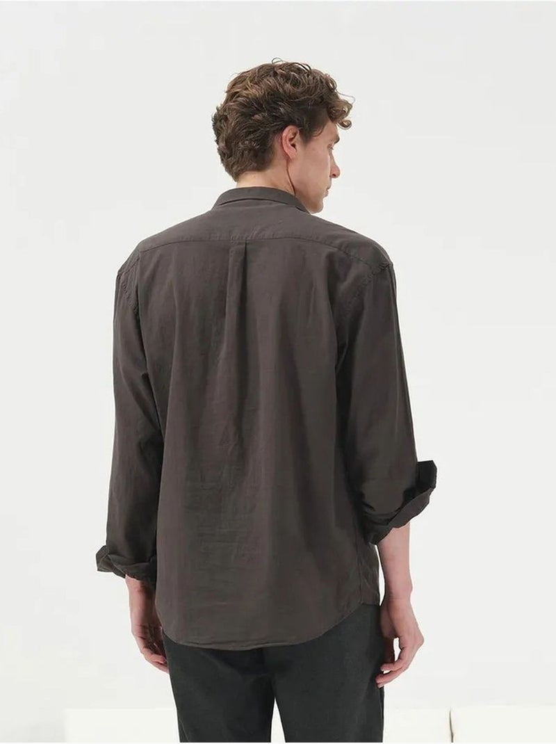 Camisa de popelina de manga larga regular fit giesto Gris negro - Kiabi