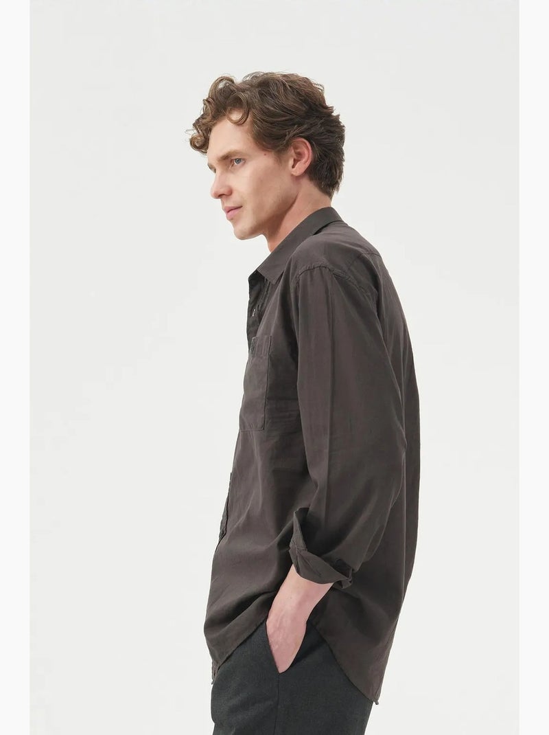 Camisa de popelina de manga larga regular fit giesto Gris negro - Kiabi