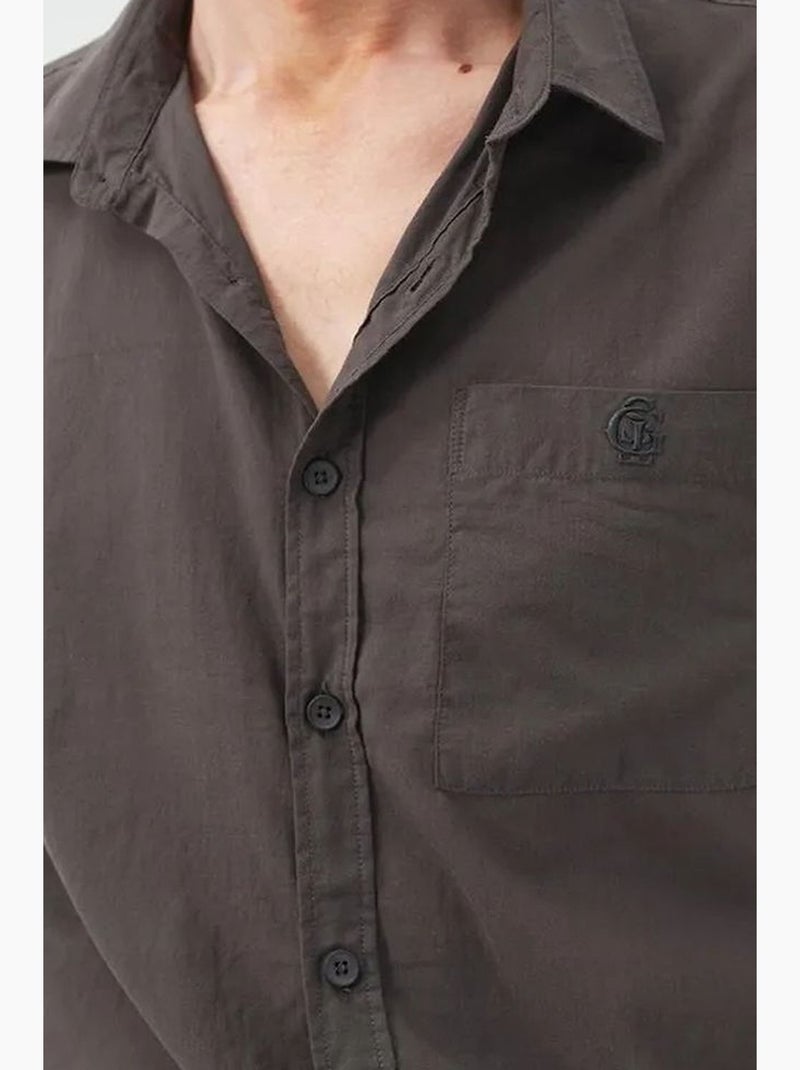 Camisa de popelina de manga larga regular fit giesto Gris negro - Kiabi