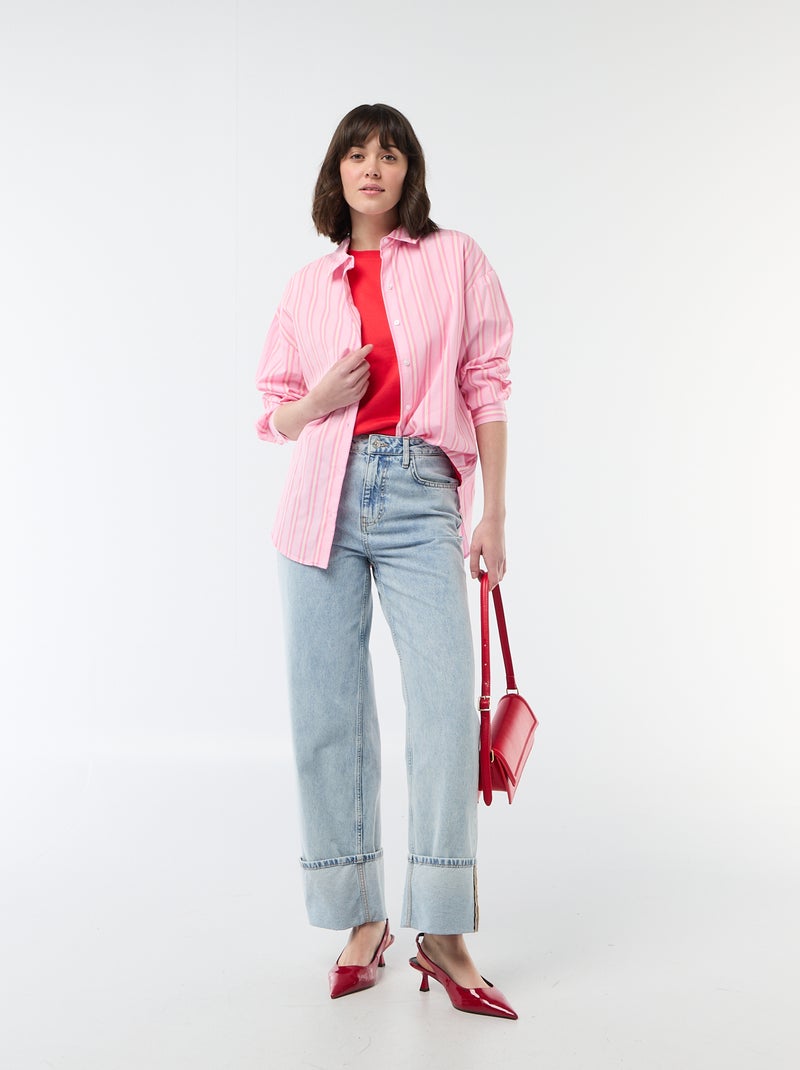 Camisa de popelina de manga larga Rosa - Kiabi