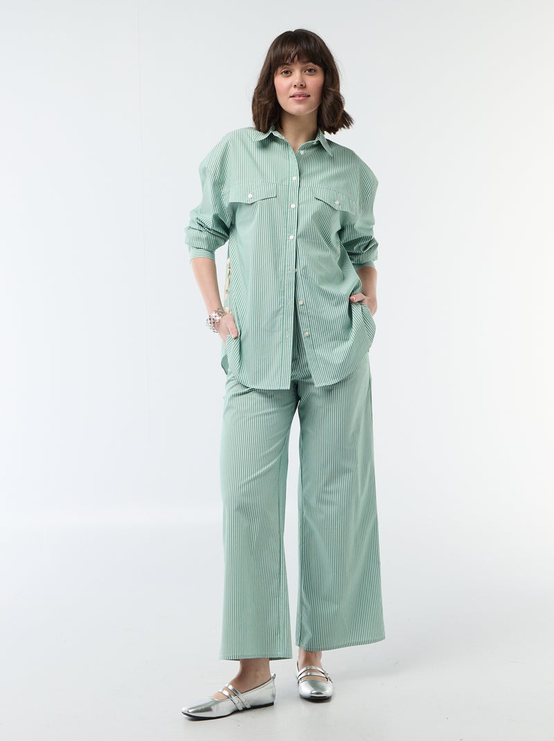 Camisa de popelina de rayas oversize Verde - Kiabi