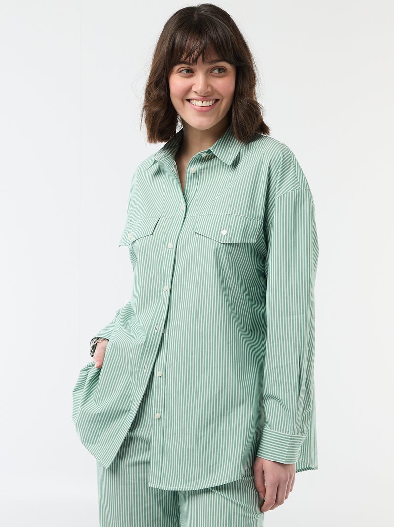 Camisa de popelina de rayas oversize Verde - Kiabi