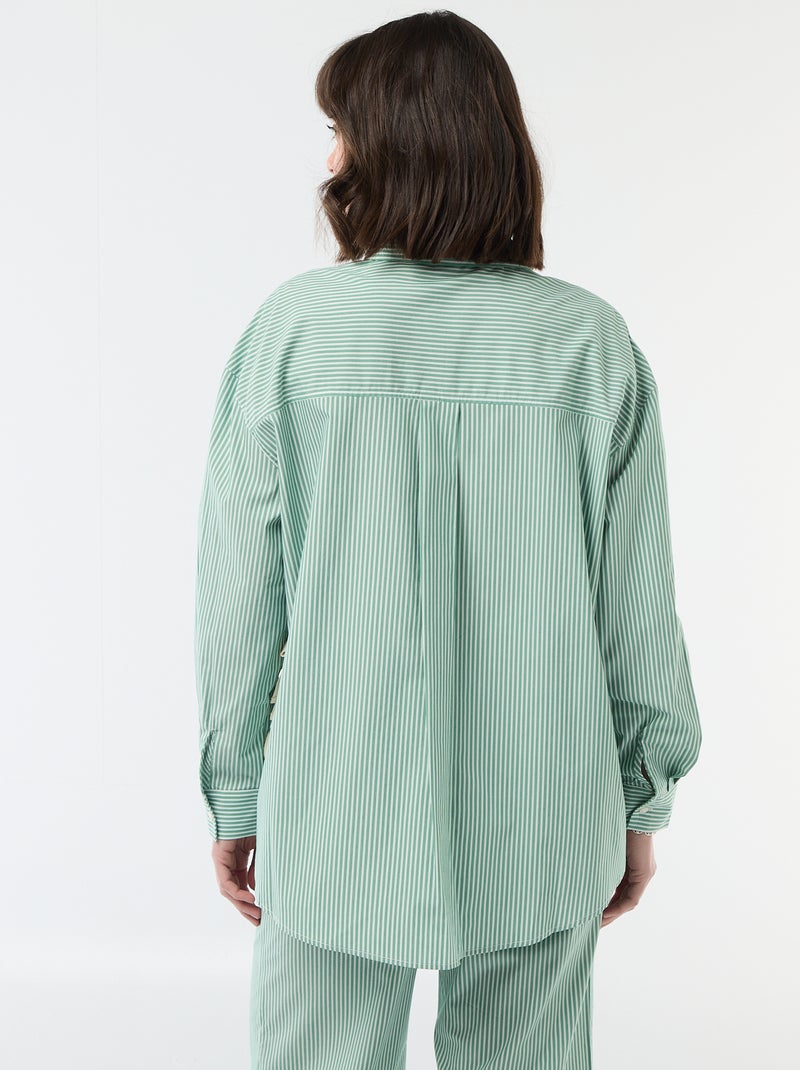 Camisa de popelina de rayas oversize Verde - Kiabi