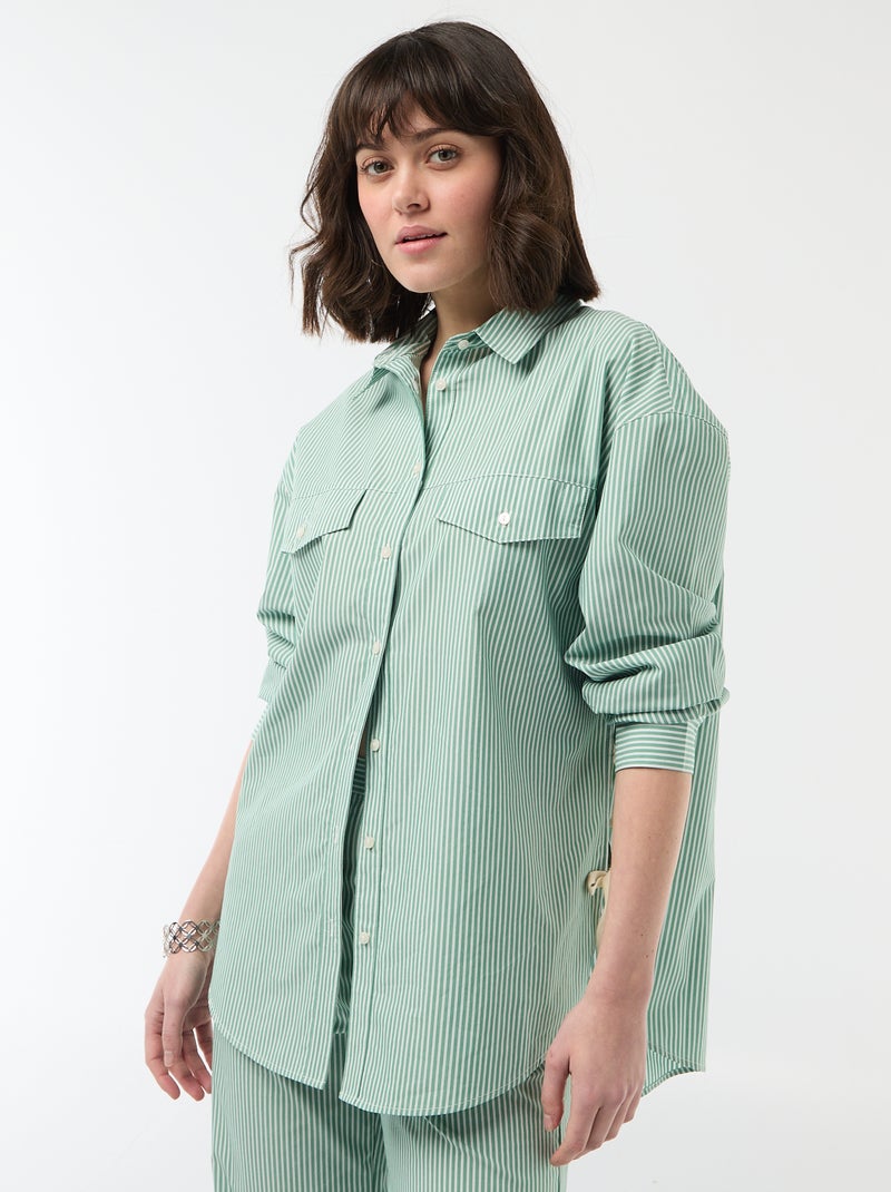 Camisa de popelina de rayas oversize Verde - Kiabi