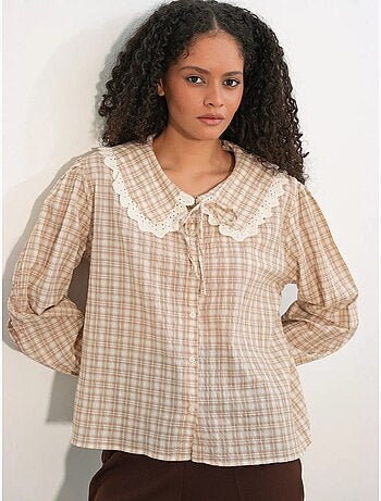 Camisa de popelina de viscosa a cuadros para mujer bdart