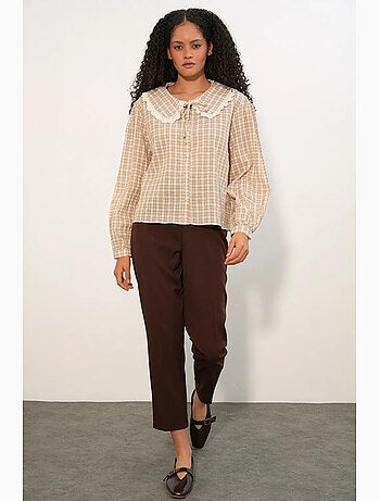 Camisa de popelina de viscosa a cuadros para mujer bdart