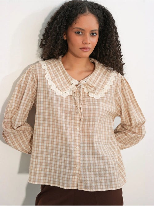 Camisa de popelina de viscosa a cuadros para mujer bdart - Kiabi Camisa de popelina de viscosa a cuadros para mujer bdart - Kiabi