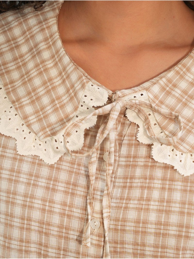 Camisa de popelina de viscosa a cuadros para mujer bdart Beige arcilla - Kiabi