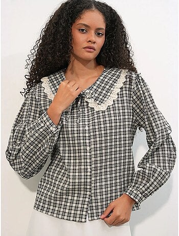 Camisa de popelina de viscosa a cuadros para mujer bdart