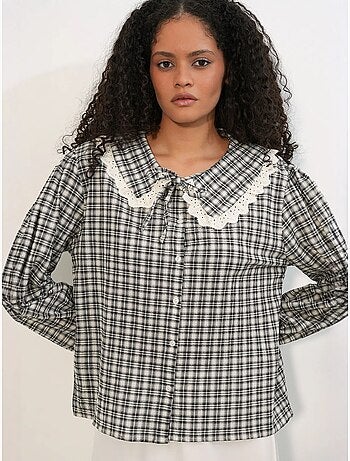 Camisa de popelina de viscosa a cuadros para mujer bdart