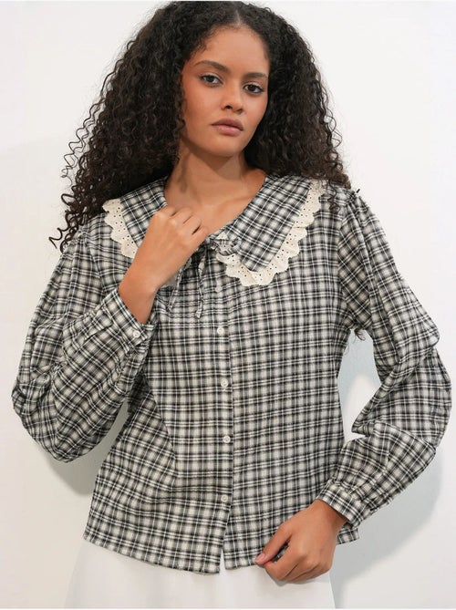 Camisa de popelina de viscosa a cuadros para mujer bdart - Kiabi