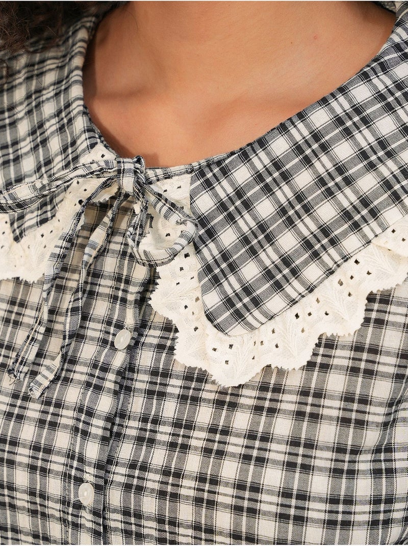 Camisa de popelina de viscosa a cuadros para mujer bdart Blanco roto - Kiabi