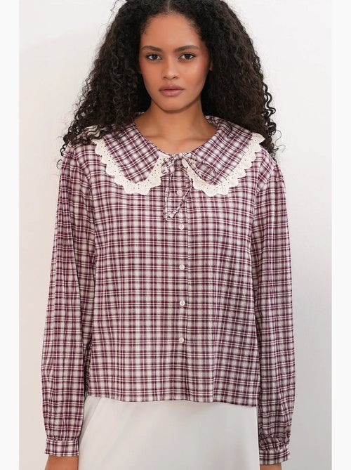 Camisa de popelina de viscosa a cuadros para mujer bdart - Kiabi Camisa de popelina de viscosa a cuadros para mujer bdart - Kiabi