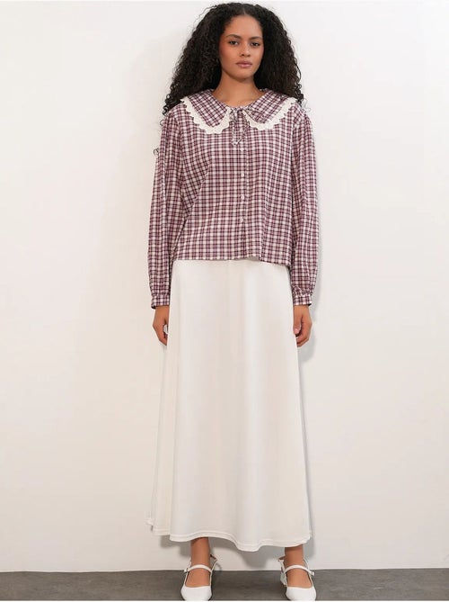 Camisa de popelina de viscosa a cuadros para mujer bdart - Kiabi Camisa de popelina de viscosa a cuadros para mujer bdart - Kiabi