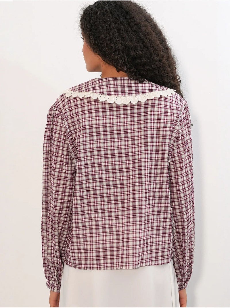 Camisa de popelina de viscosa a cuadros para mujer bdart Rojo burdeos - Kiabi