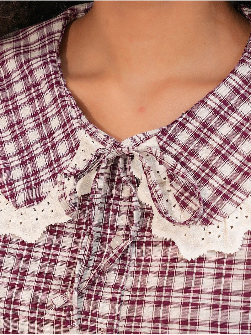 Camisa de popelina de viscosa a cuadros para mujer bdart Rojo burdeos - Kiabi