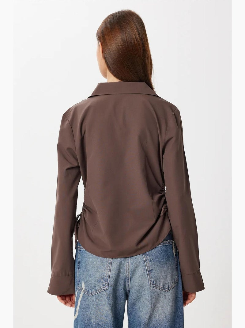Camisa de popelina entallada con cierre de botones istanbul Marrón chocolate - Kiabi