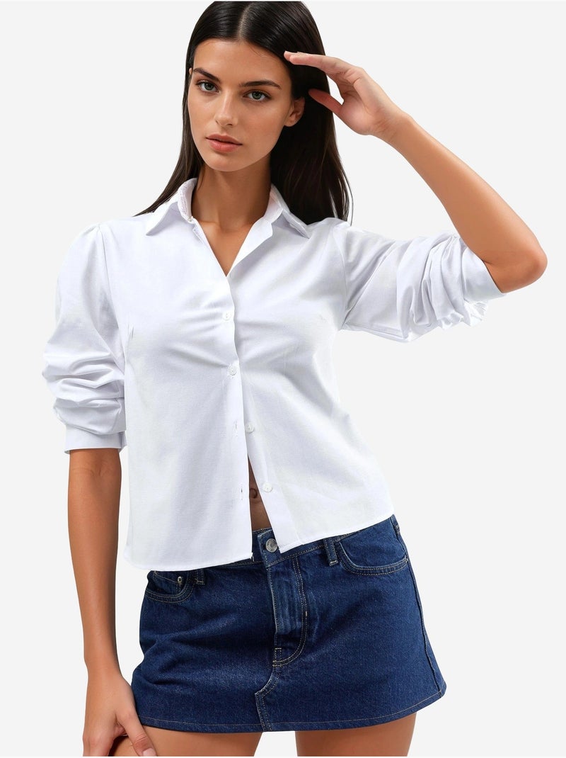 Camisa de popelina lisa con cierre de botones busem Blanco - Kiabi