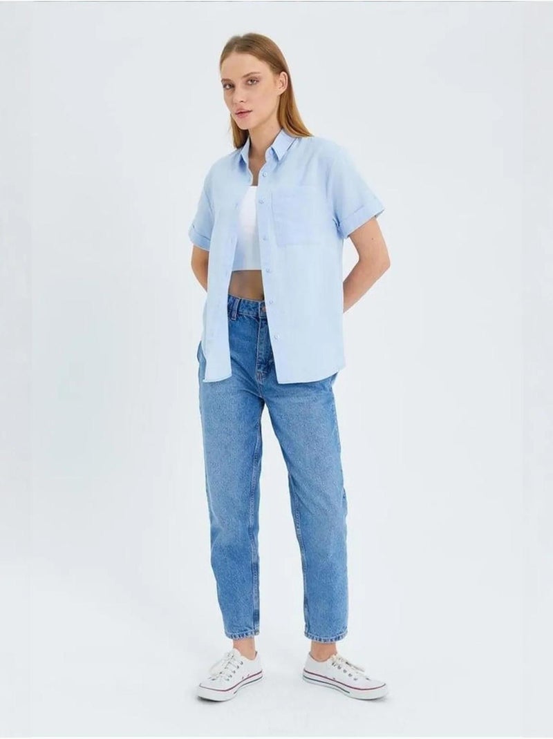 Camisa de popelina slim fit con bolsillo mixray Azul cielo - Kiabi