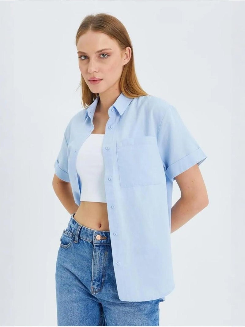 Camisa de popelina slim fit con bolsillo mixray Azul cielo - Kiabi